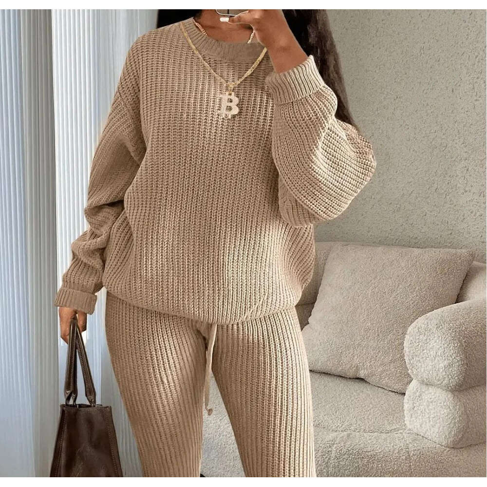 Piece Two Sets Women Clothing 2024 Autumn/winter Fashion Casual Solid Round Neck Pullover Loose Pit Knitted Sweater Pants Suits F6.20#71 ddmySept
