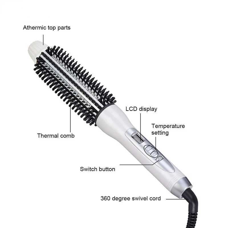 Curling Irons Curler hot brush straight hair electric brush curling iron LCD display hair styling device 22/26/32mm z250304