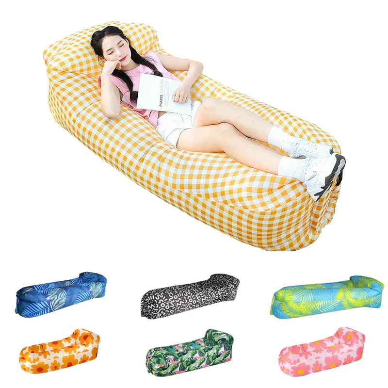 Beach Lounger Air Portable Inflatable Sofa Bed Furniture Rest Reclining Chair Camping Equipment 2 Seat Outdoor Garden Loungers 240618