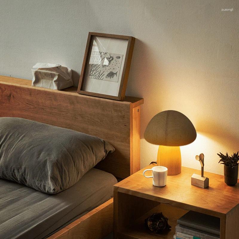 Lamps Table Cute Wooden Mushroom LED Night Light Bedside Lamp With Touch Switch Room Decor High-level Environmental