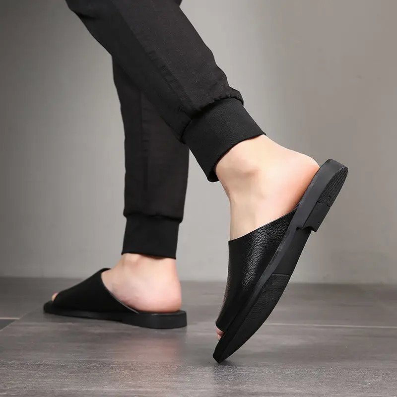 Genuine Cow Leather Slippers Homes Indoor Slipper Summer Open Toe Sandals Men Beach Casual Slides Shoes Flats Male Flip Flops 240620
