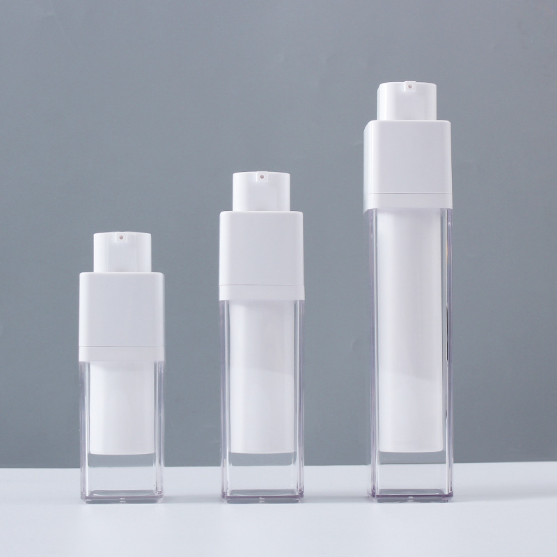 Square Airless Pump Bottle Set - Refillable Cosmetic Rotating Bottles in 15ml and 30ml Sizes