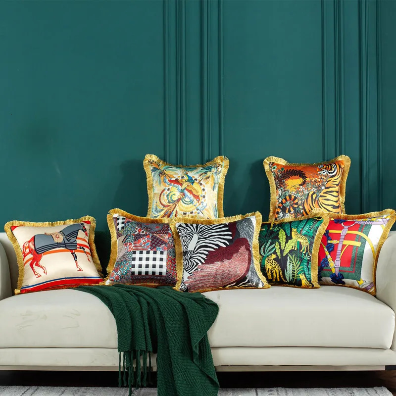 Entry Lux Pillow American Retro Sofa Cushion Cover Living Room Bedroom Bedside Lumbar Cushion Cover Model Room Pillowcase 240619