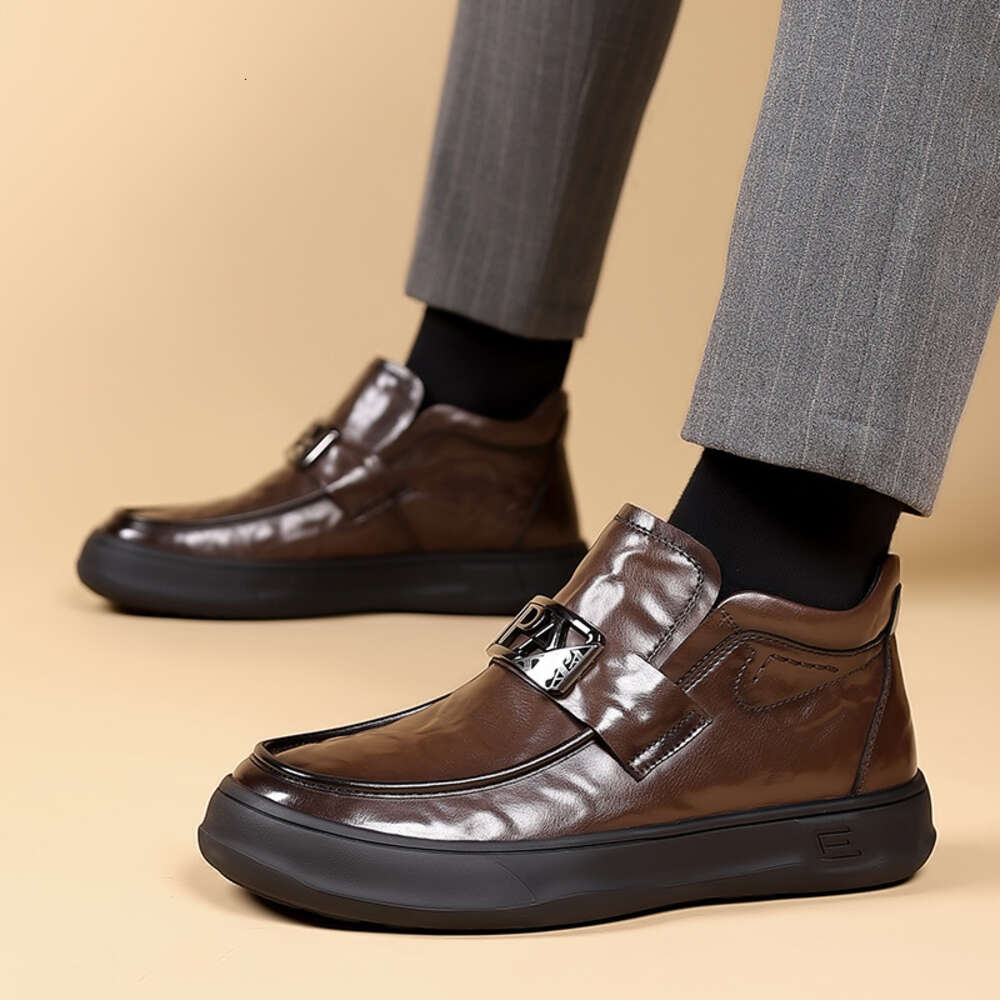 Versatile Autumn New Leather Shoes Men S Mid Top Martin Waterproof And Anti Slip Workwear Trendy Motorcycle Black Short Boots Ddmysaturn