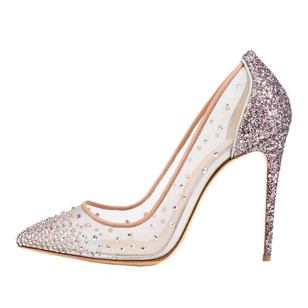 Fashion single shoe pointed sequin rhinestone slim women's mesh high heels wedding 8cm shoes