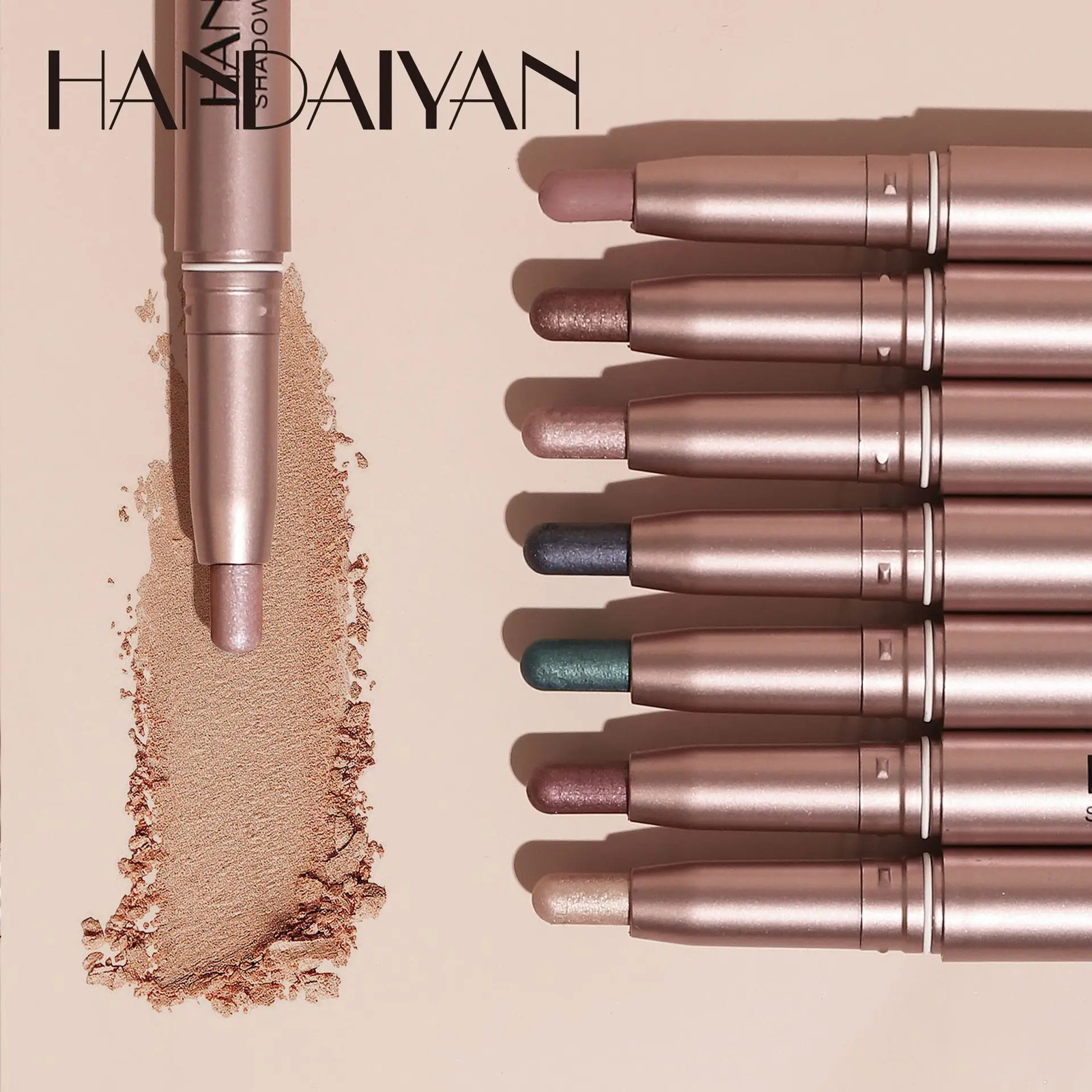 Metallic Double-head Eyeshadow Stick Diamond Shimmer Highlighter Pencil Ultra Pigmented Long Lasting Cream Eye Shadow Sponge Pen 240620