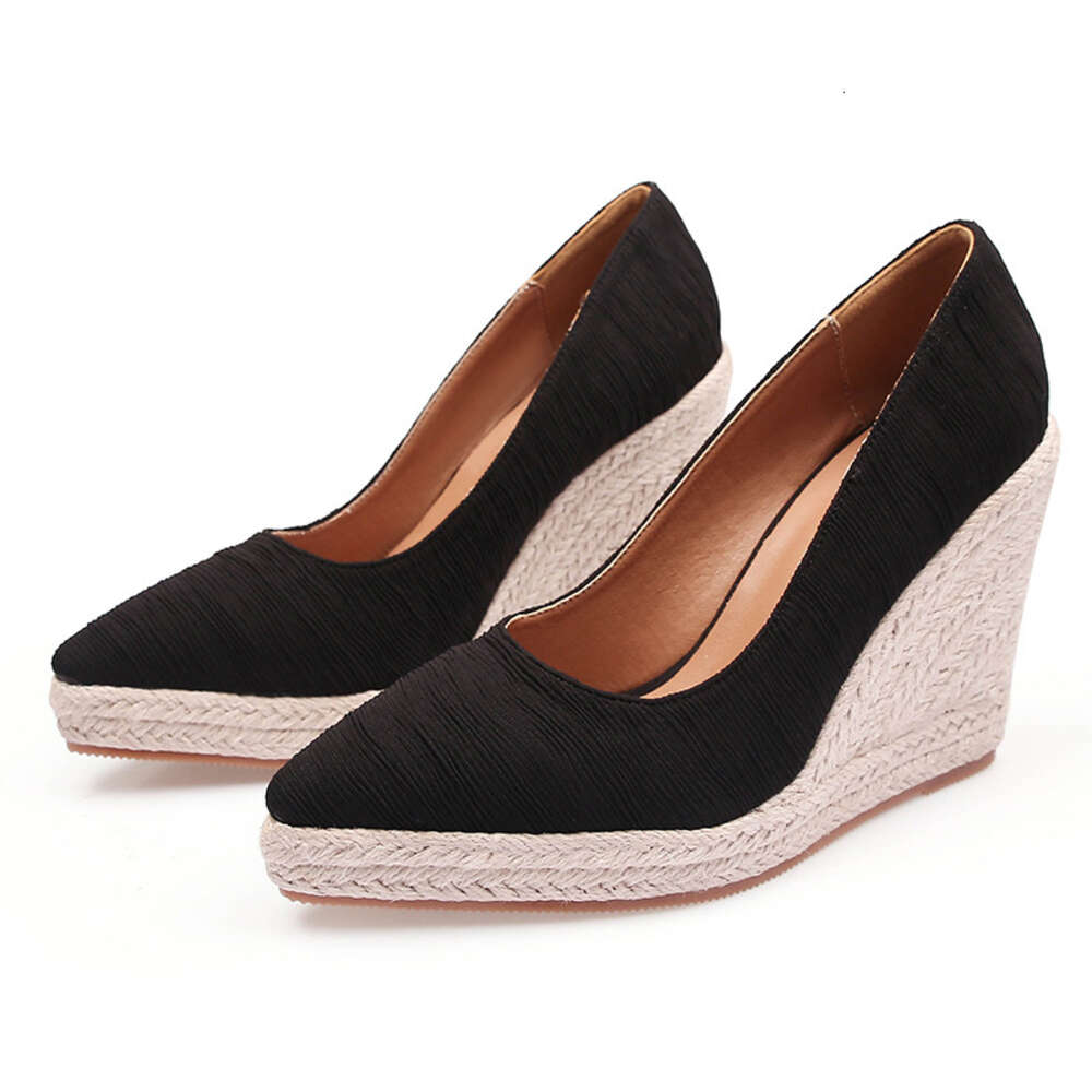 And Autumn Spring New Slope Heel Thick Sole Shallow Mouth Pointed Head Single For Women S Grass Woven Hemp Bottom Large Size Shoes Ddmysaturn