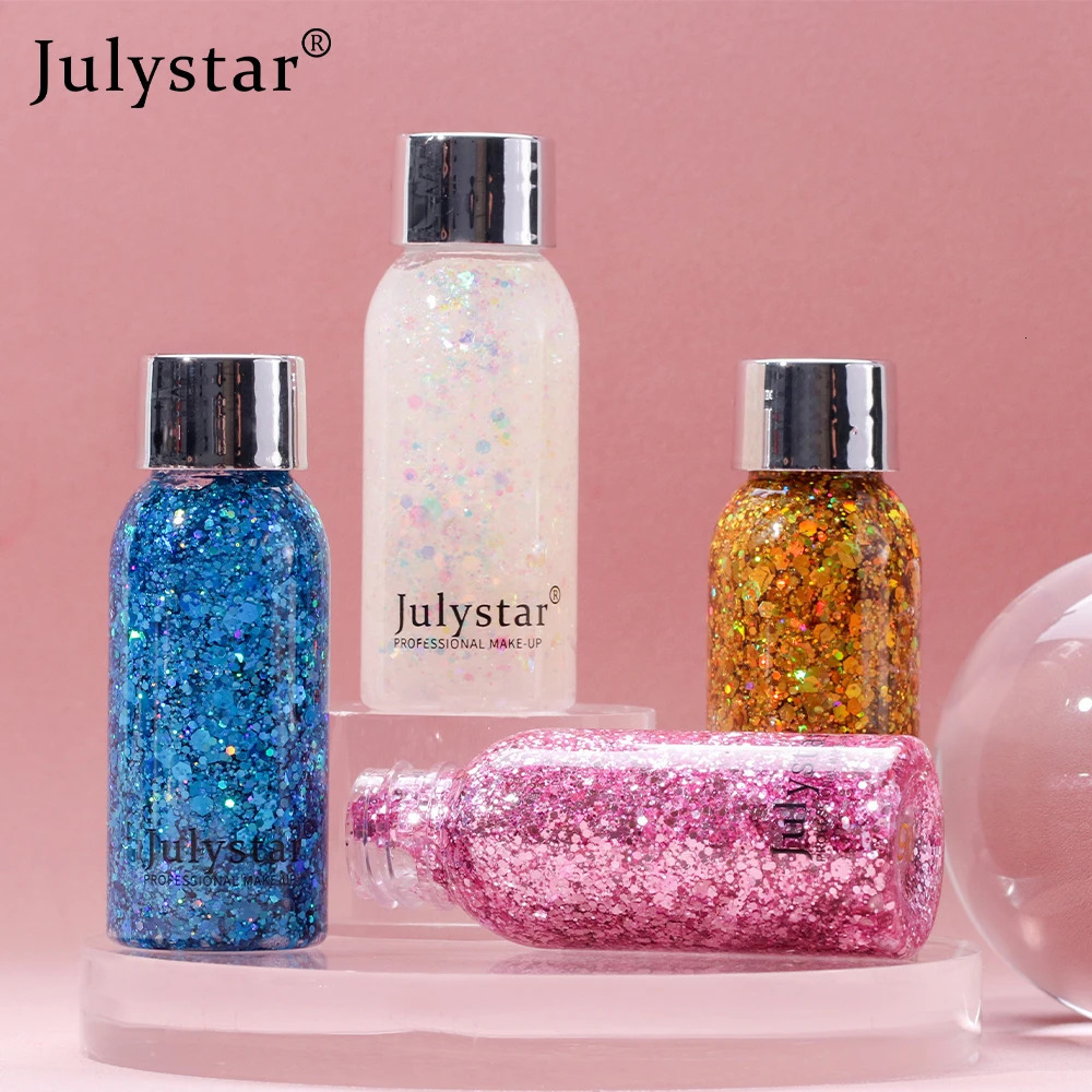 Julystar glitter eye shadow liquid face body sequin gel liquid eye shadow stage makeup 10 colors 240709