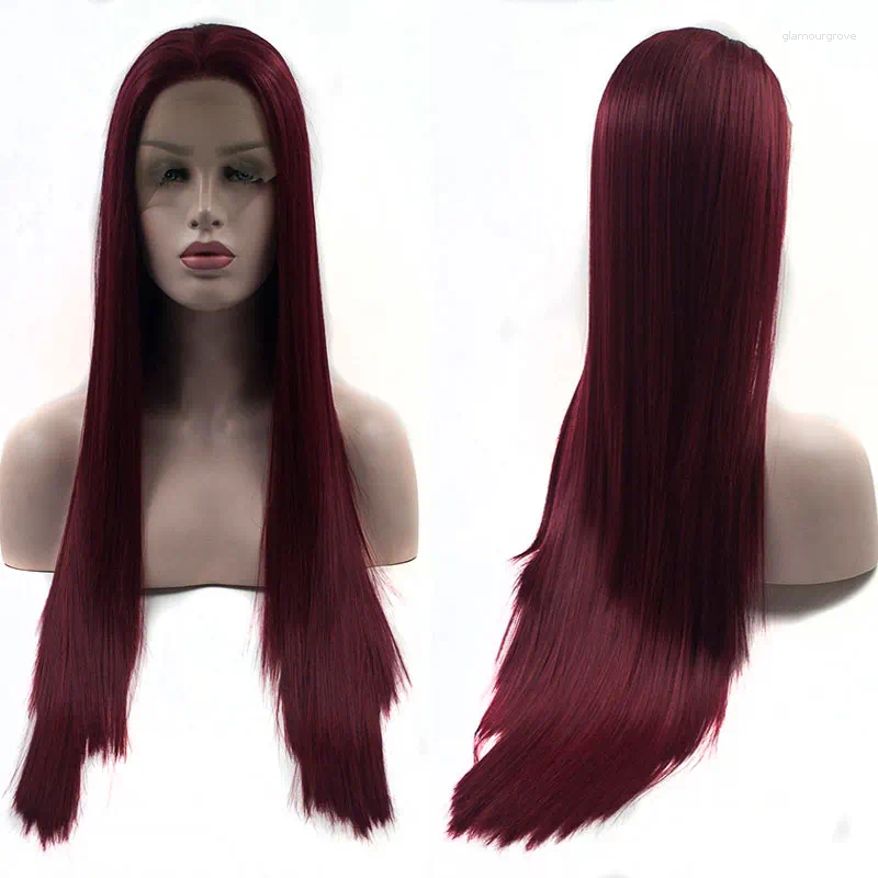 Bombshell Dark Wine Red Synthetic Hair 13 3 Lace Front Straight Heat Resistant Fiber Natural Haire For Women