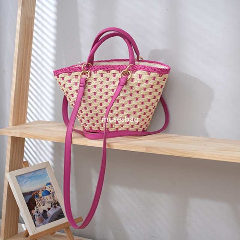 Designer Women's High end New Fashionable and Simple Large Capacity Grass Woven Bag Crossbody Handbag Contrast Color Casual Handwoven Shoulder Ba