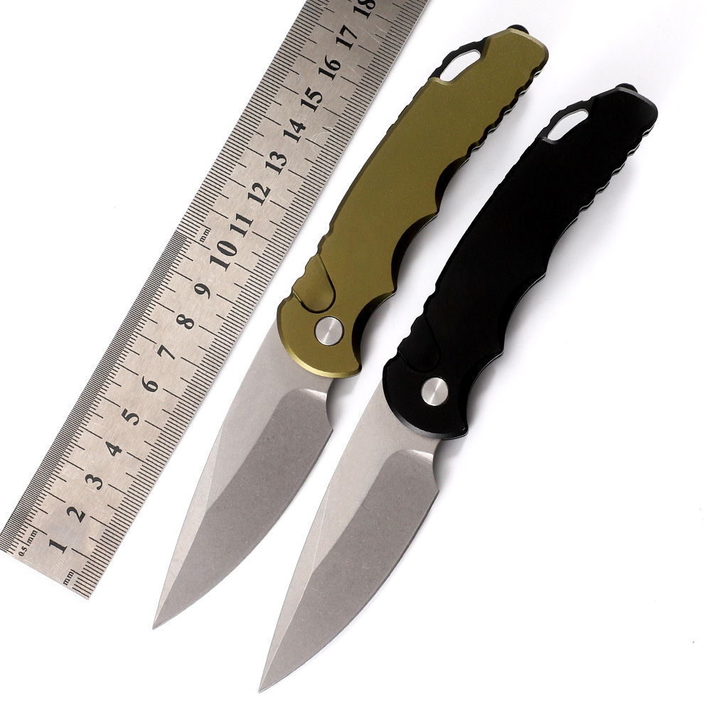 Top Quality A2493 Push Button Quick Opening Tactical Folding Knife 154CM Stone Wash Blade CNC Aviation Aluminum Handle Outdoor Camping EDC Pocket Knives