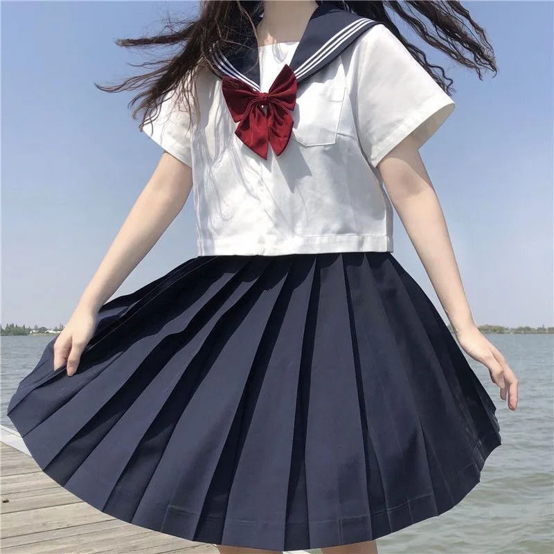 Japanese School Uniform Girl Jk Suit Sexy Spring and Autumn Red Tie White Three Basic Sailor Women Long Sleeve 240617