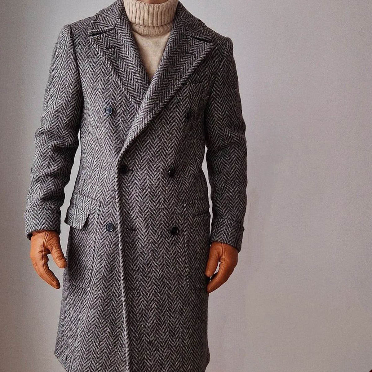 Vintage Mens Long Coat Formal Suits Notched Lapel Business Birthday Double Breasted Warm Tailored Fit Prom Party Tuxedos Blazer Only One Jacket