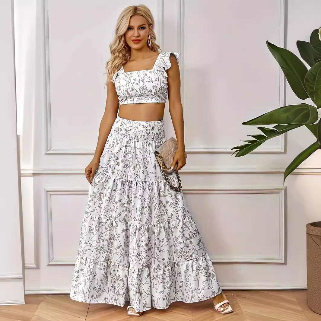 2024 Summer Popular Print Set Half Skirt Short Top Print Half Skirt Set Women's Clothing