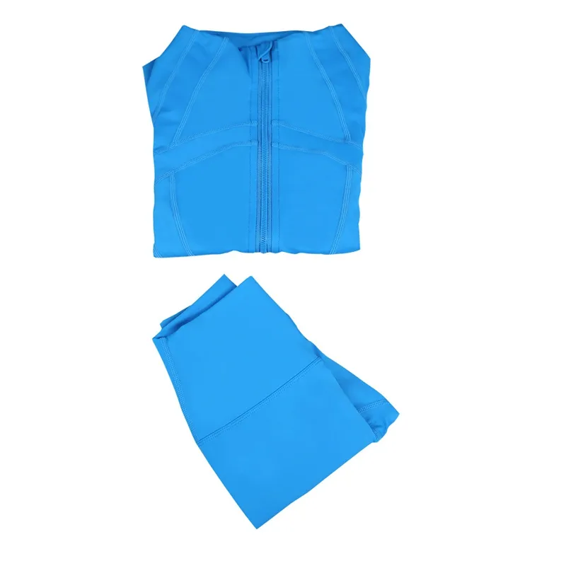 L Women Yoga Two Piece Sets Suit Fitness Leggings High Waist Sports Jackets Zip Up Coat Elastic Sportswear Outfits Pants Gym Suits Workout Tracksuits