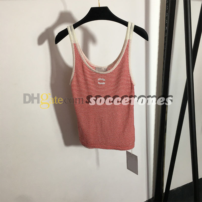 Casual Women Vest Luxury Designer Sequin Applique Stripe Tank Tops Summer Party Cute Vest