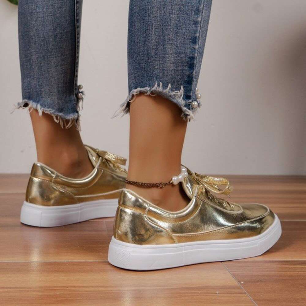 Ddmytiger 2024 Autumn new casual single shoes, glossy sneakers, outdoor flat bottom lace-up, lightweight thick-soled women's shoes