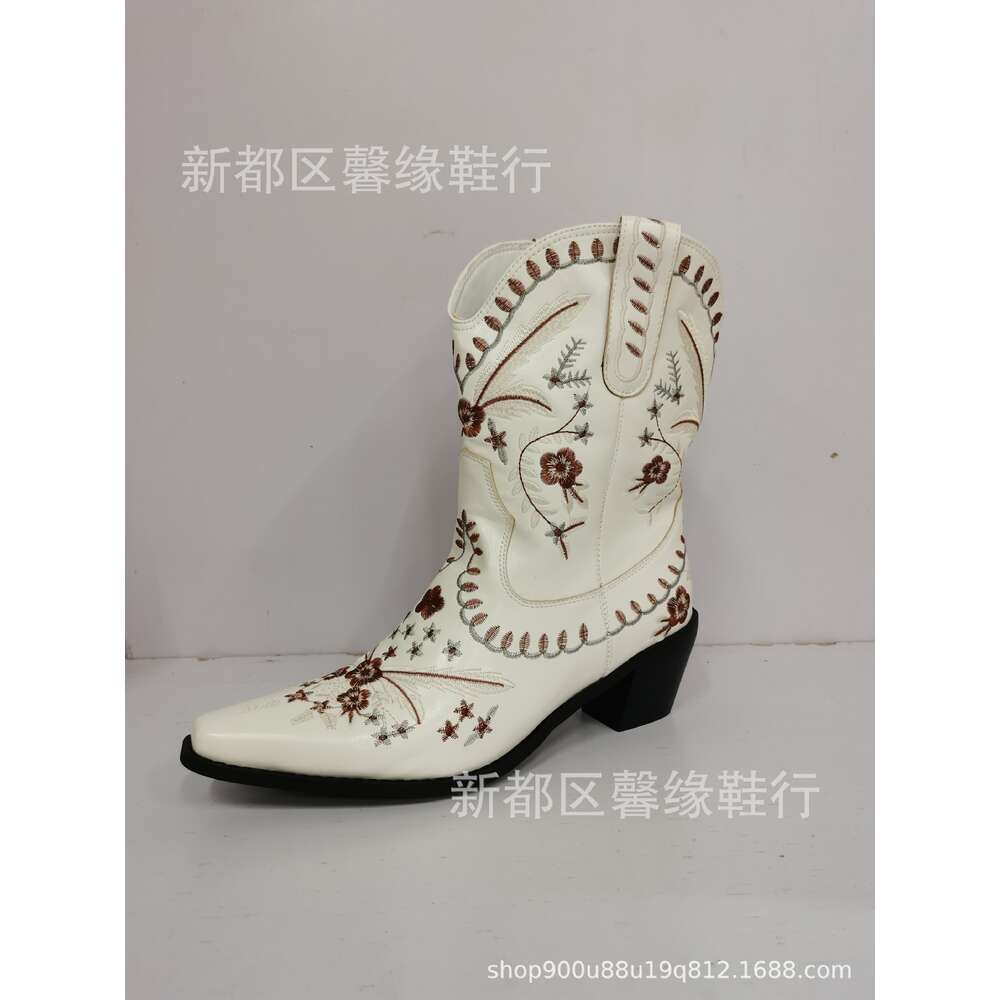 High Large Thick Heel Embroidered Sleeve Short Women S Leather Boots X Ddmysaturn