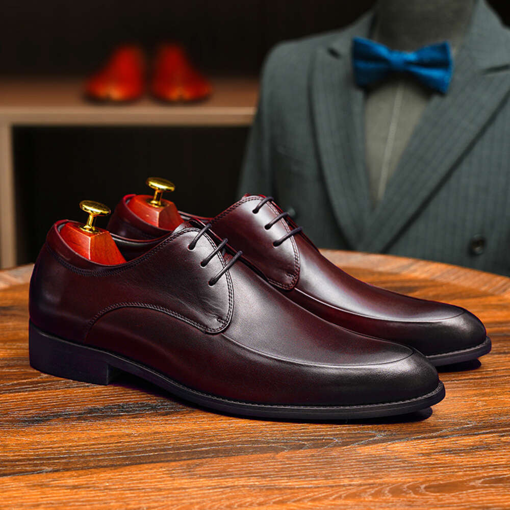 Layer Cowhide Top British Style Men S Business Dress Versatile Wedding Genuine Leather Fashion Commuting Derby Shoes Ddmysaturn