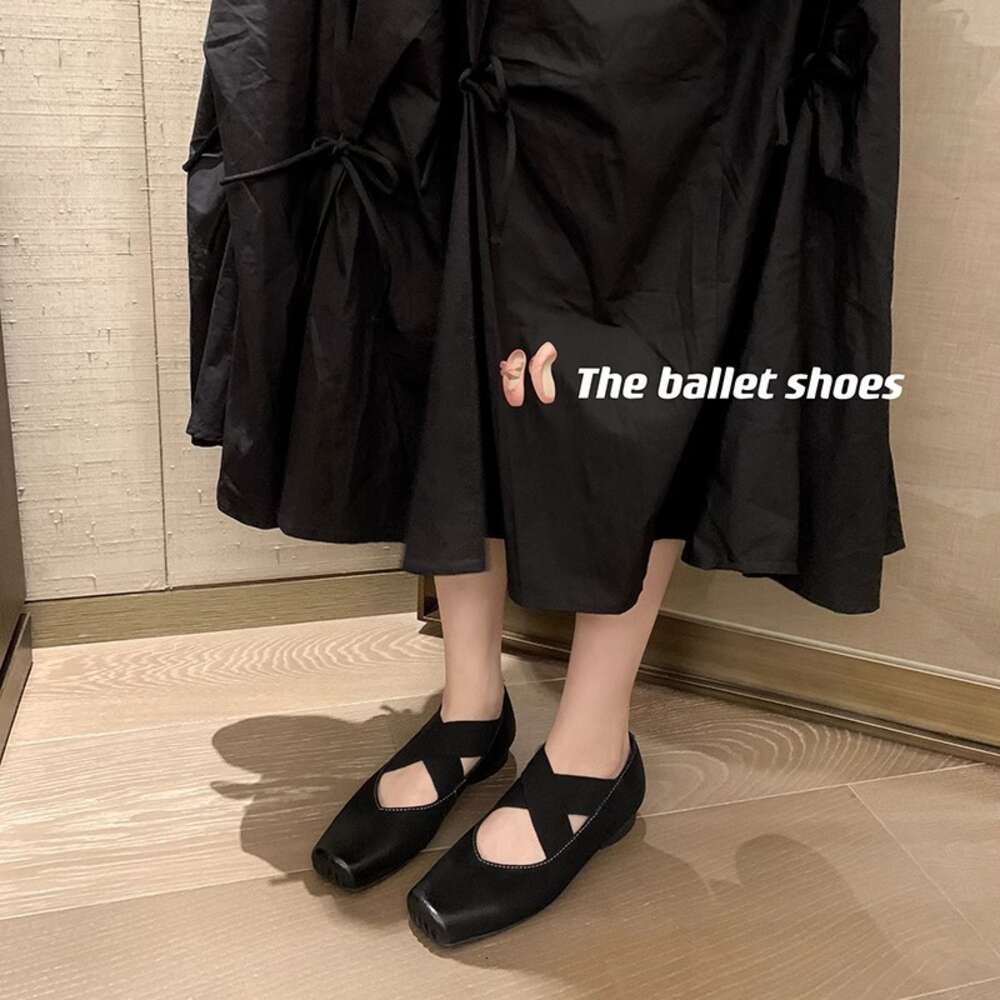 Cowhide version of Mary Jane women's low heeled ballet shoes, umaw pig nose square head shallow mouth flat sole single shoes