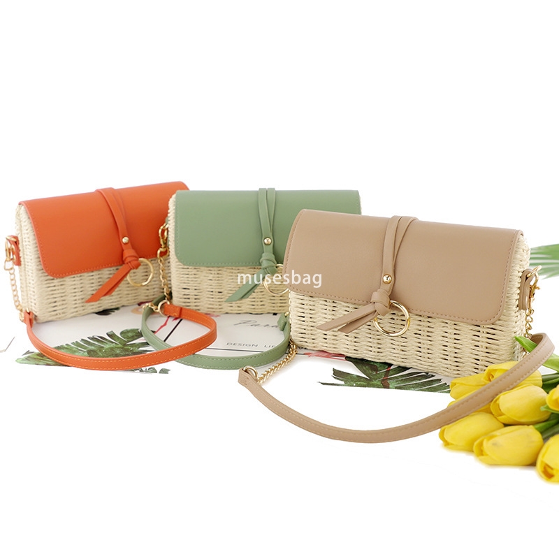 Designer Women's High Quality Fashionable and Practical Multi functional Crossbody Grass Knitted Round Buckle Single Shoulder Bag Beach Colorful 