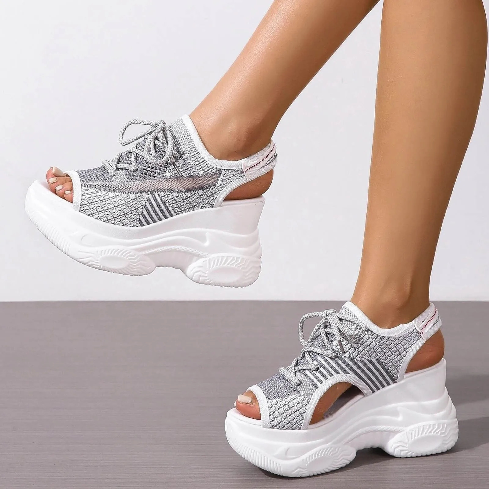 Sandals Woman Summer Hollow Out Sport Shoes Fabric Lace Up Front Sandals Outside Streetwear Indoor Outdoor Female Shoes 240619