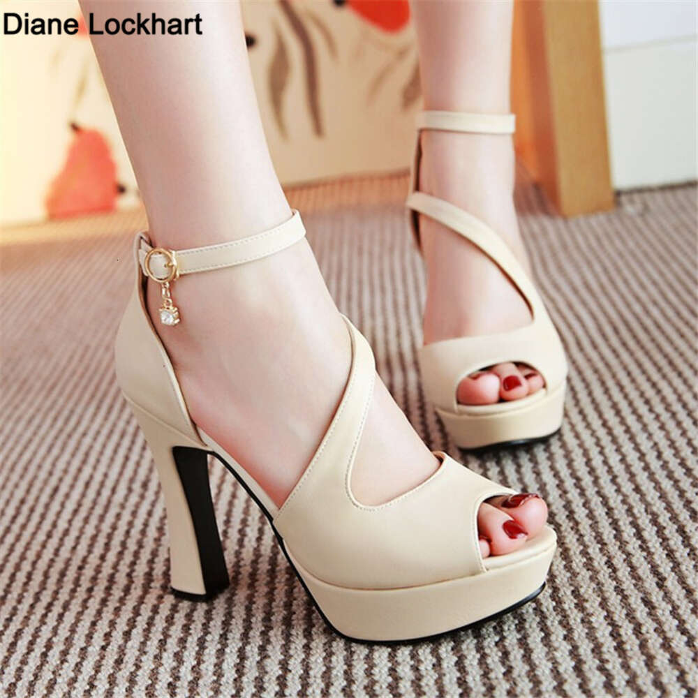 New Summer Block Platform High Heels Women Thick Heel Shoes Fish Mouth Pumps Zapatos De Mujer Open Toe Party Ankle Strap Sandals