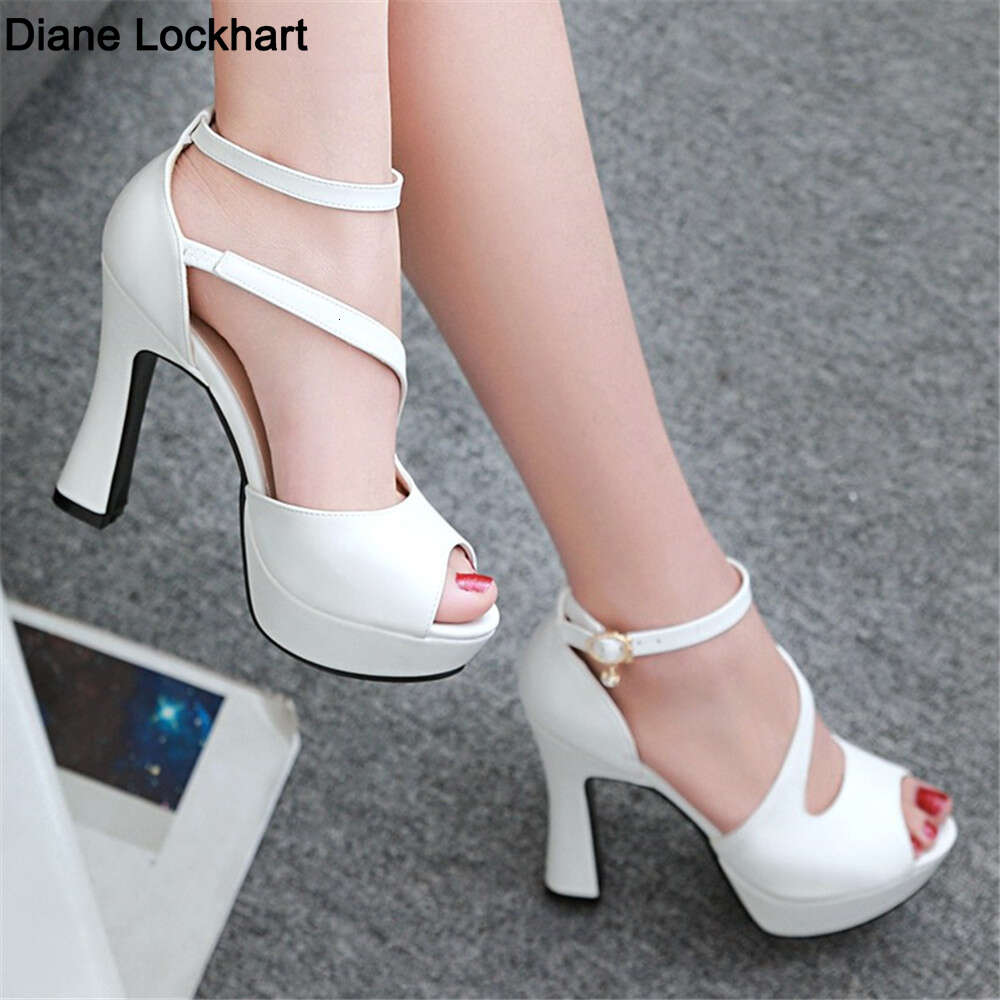 New Summer Block Platform High Heels Women Thick Heel Shoes Fish Mouth Pumps Zapatos De Mujer Open Toe Party Ankle Strap Sandals