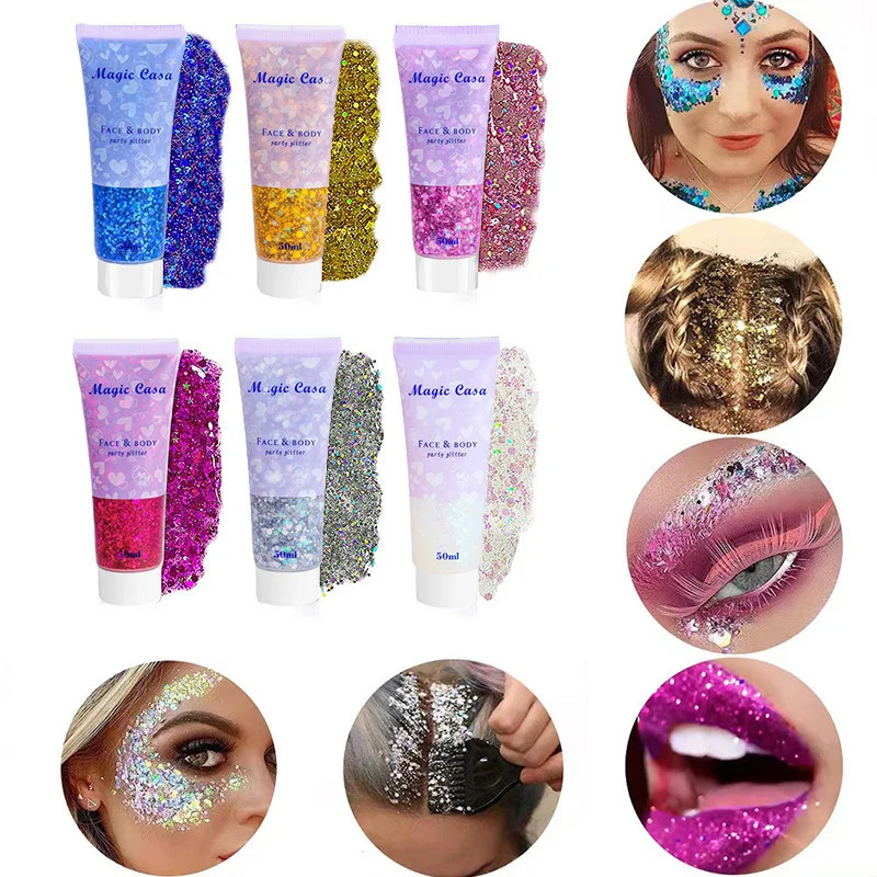 Body Glitter Gel Long Lasting Waterproof Eyeshadow Stage Party Glitter Eyeshadow Hair Face Body Glitter Cream Diamond Makeup 240620
