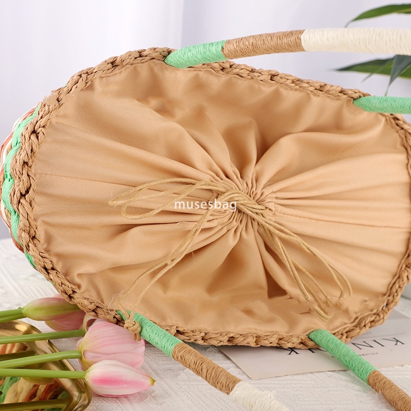 High end Women's Korean Colorful Splicing Handheld Large Capacity Retro Large Capacity Versatile Vertical Paper Rope Women's Bag Casual Beac