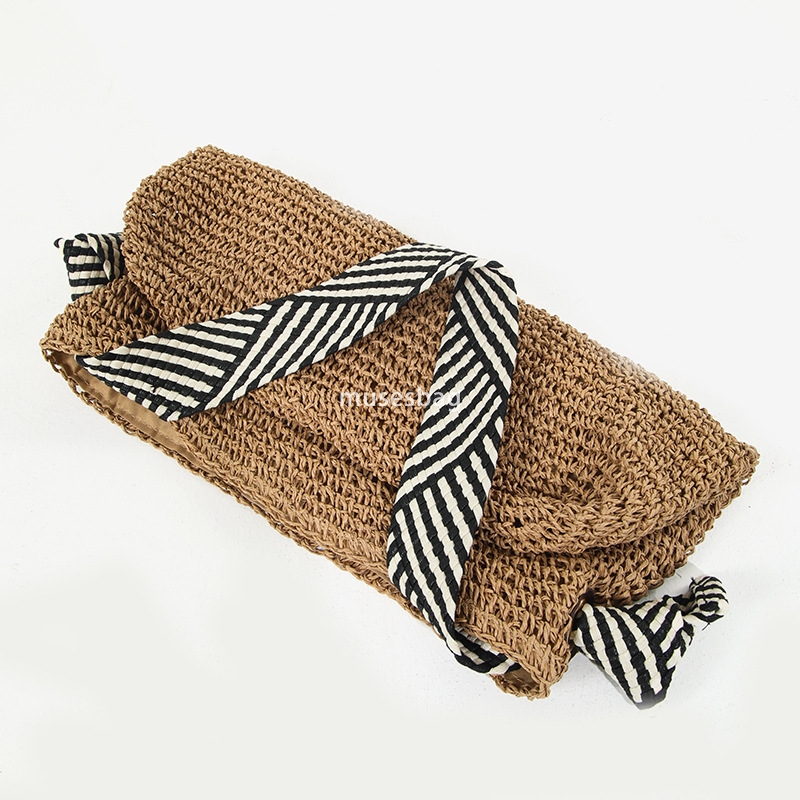Han Feng Women's High Quality Fashion Simplicity Large Capacity Instagram Navy Style Grass Weaving Handmade One Shoulder Woven Bag Versatile Vaca