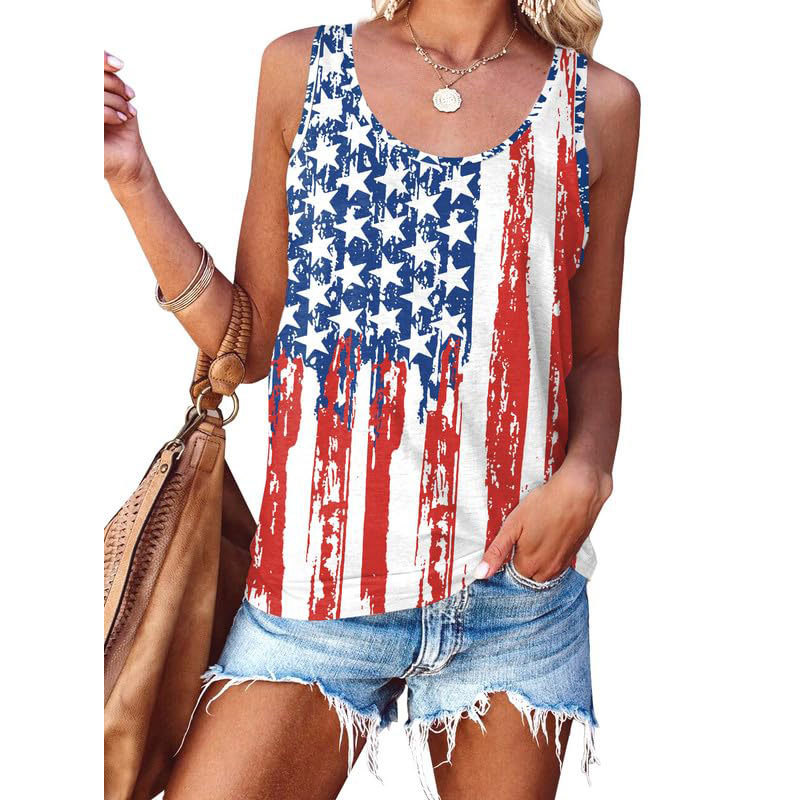 Women sleeveless t shirt USA T-Shirt Flag Printed American Flag Sleeveless Top American flag printing