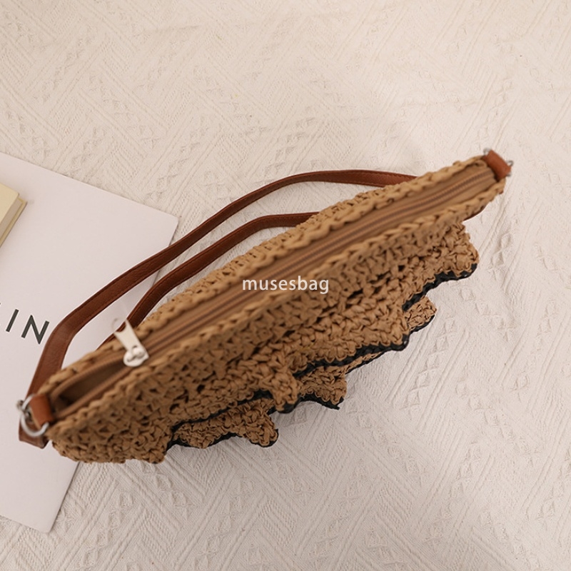 European and American women's high-end and convenient crossbody lace ruffle edge lightweight summer colorful grass bag woven bag beach vacation b