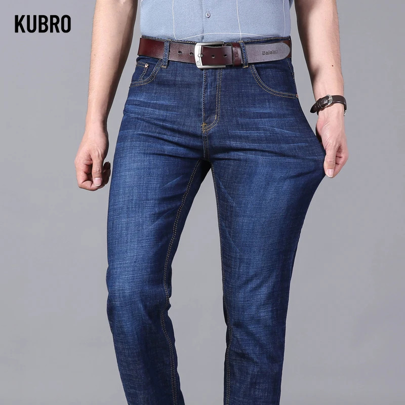 KUBRO Mens Jeans Summer Thin Pants Straight Blue Jean Baggy Casual Work Denim Pant High Elasticity Wide Leg Business Male 240619