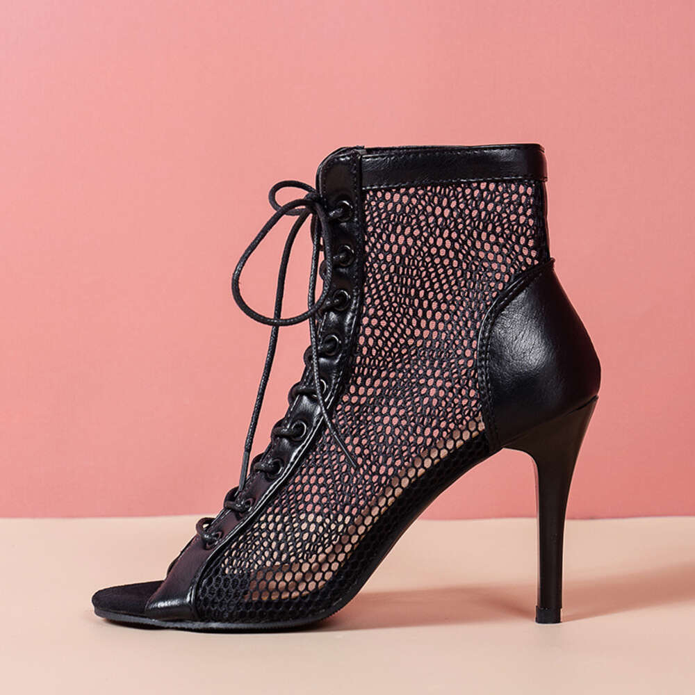 Slim Large Size High Heels Mesh Hollow Sexy Sandals Fashionable Lace Up Fabric Fish Mouth Cool Boots Ddmysaturn