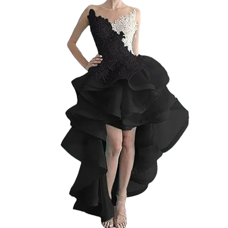 High Low Black And White Prom Dresses Ruffles Sexy Backless Special Occasion Dress Lace Appliques Cocktail Party Gown For Women 2024 Evening Robe De S