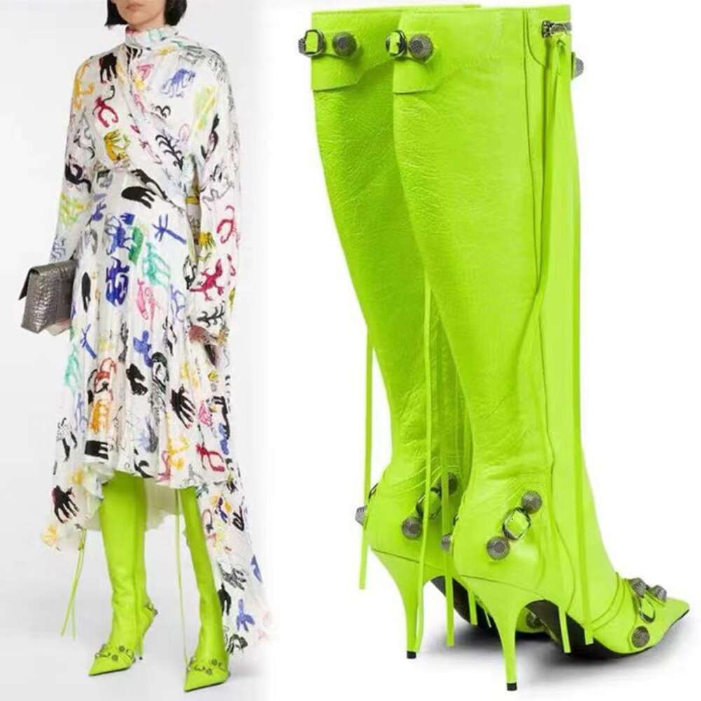 Slim Ultra Pointed Heel Side Open Zipper Rivet Large Tassel Boots High Heels Ddmysaturn