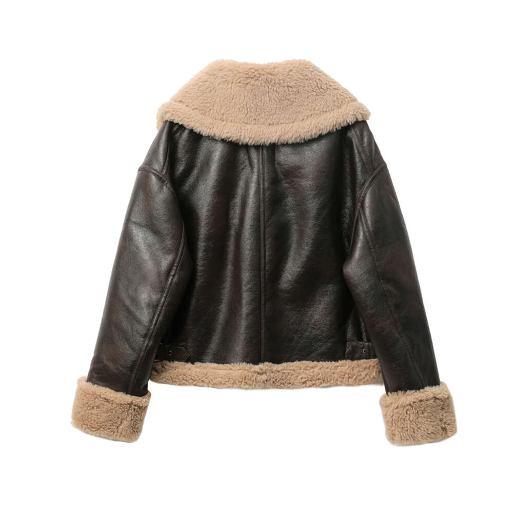 ZVRI 2023 New style Autumn winter new women's thickened warm double-sided short jacket Women's brown coat F6.20#110