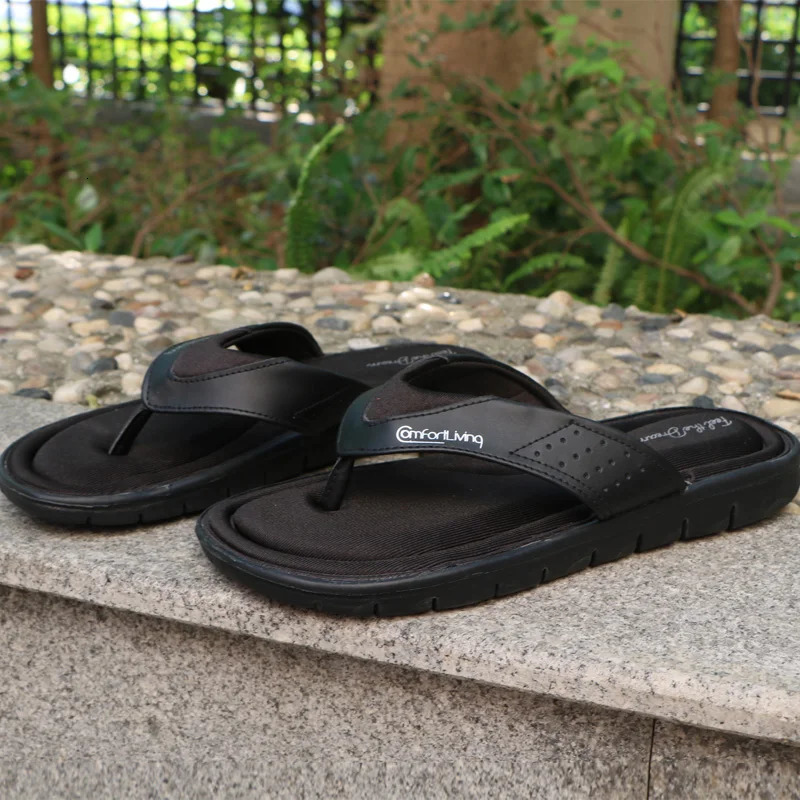 Summer Fashion Mens Flip Flops Anti-slip Black Male Sandals Comfortable Classic Beach Slippers For Men Slides Memory Foam 240620