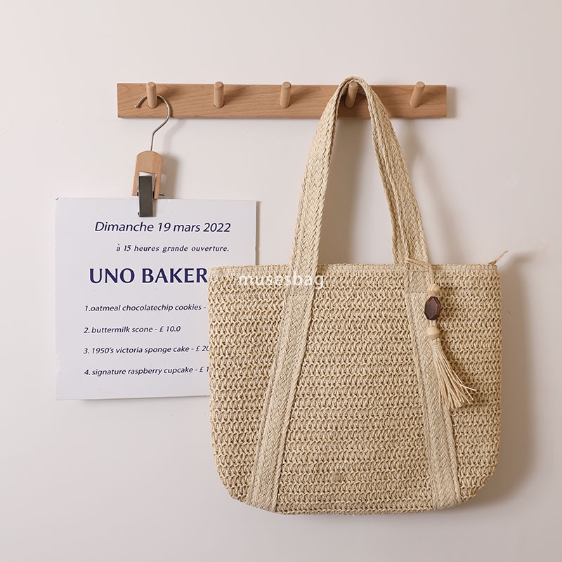 High quality women's designer woven solid color versatile large capacity practical lightweight one shoulder grass woven bag vacation beach bag ve