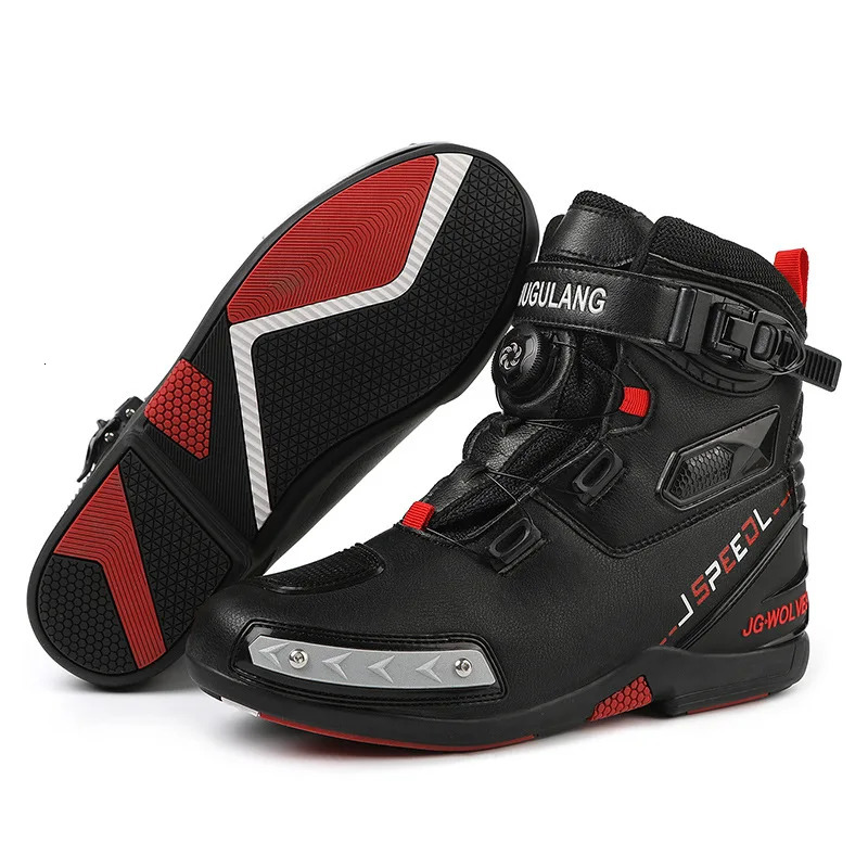 JG-wolf Men Leather Motocross Boots Durable Rubber Outsole Riding Shoes Adventure Motorcycle Equipment 240620