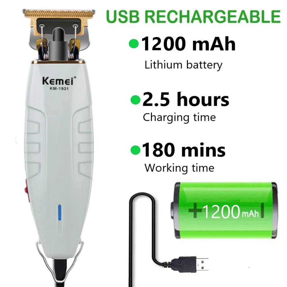 Kemei 1931 Powerful Electric Hair Trimmer Beard Grooming For Men Rechargeable Clipper Hair Cutting Machine Blade Can Be Zero 240619