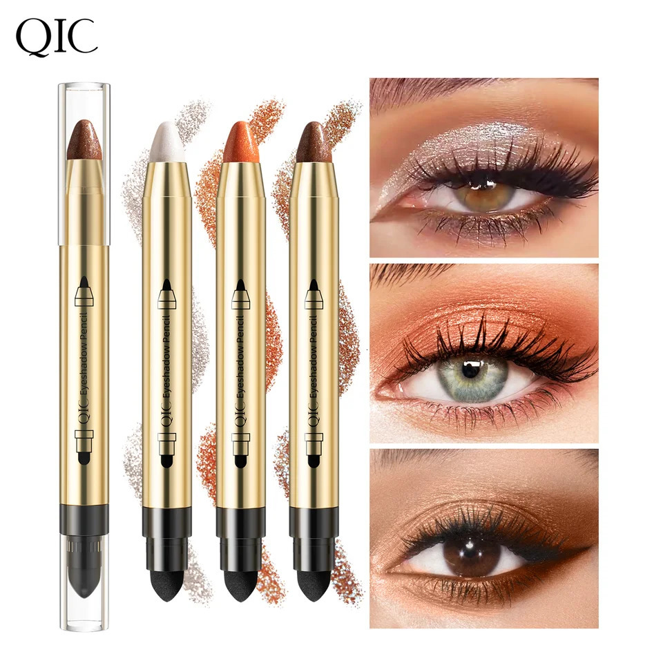 Double End Glitter Eye shadow Stick Pencil Eyeshadow Makeup Highlighter Waterproof Shimmer Base Primer Eyebrow 240620