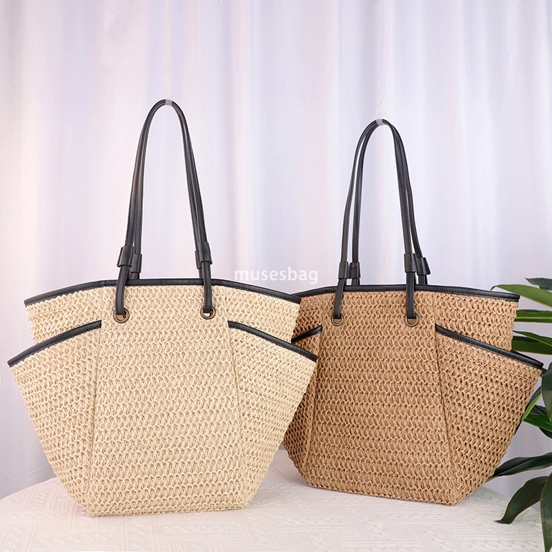 High quality women's designer Instagram versatile and fashionable large capacity grass woven bag single shoulder paper rope woven bag casual phoe