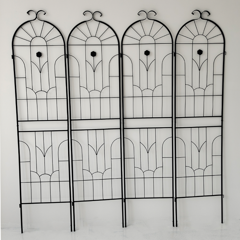 Metal plant lattice frame for potted plant support, used for climbing rose vines