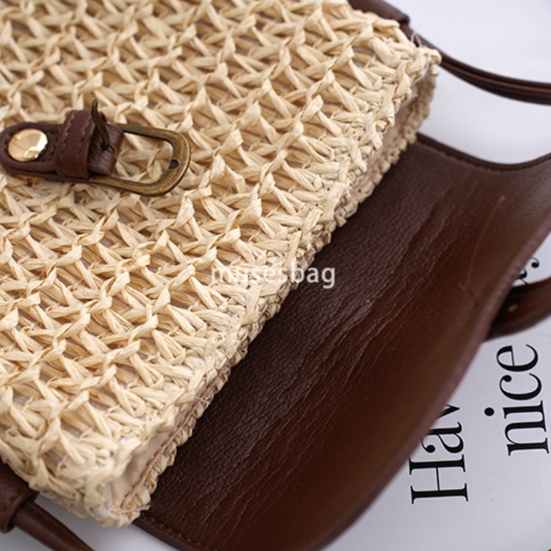 Designer Women's High Quality Retro Simple Large Capacity Imitation Vine Woven Bag Diagonal Straddle Bag Fashionable Lid Buckle Single Shoulder G