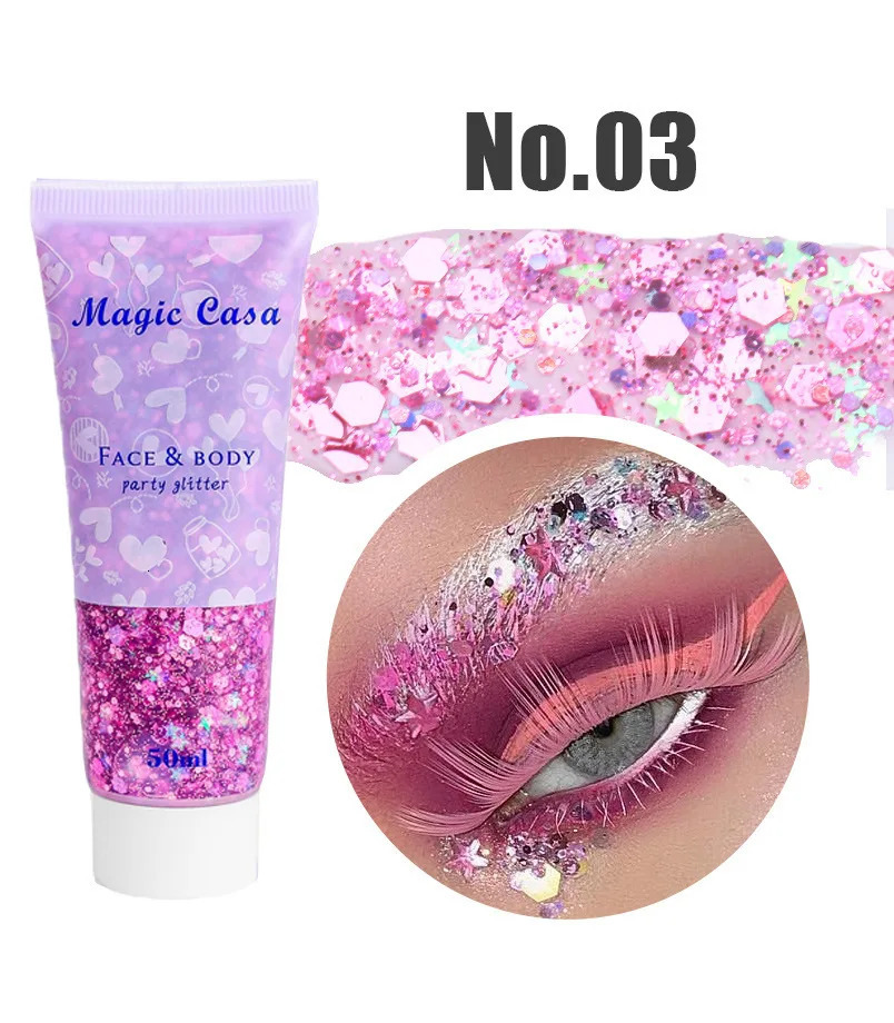 Body Glitter Gel Long Lasting Waterproof Eyeshadow Stage Party Glitter Eyeshadow Hair Face Body Glitter Cream Diamond Makeup 240620