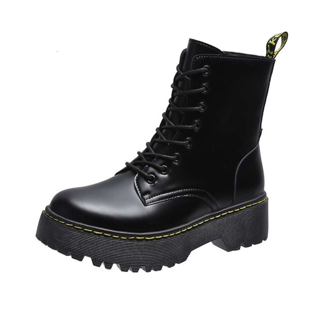Soled Hole Thick Martin For Women With British Style Side Zipper Sponge Sole Trend High Top Lace Up Short Boots Ddmysaturn
