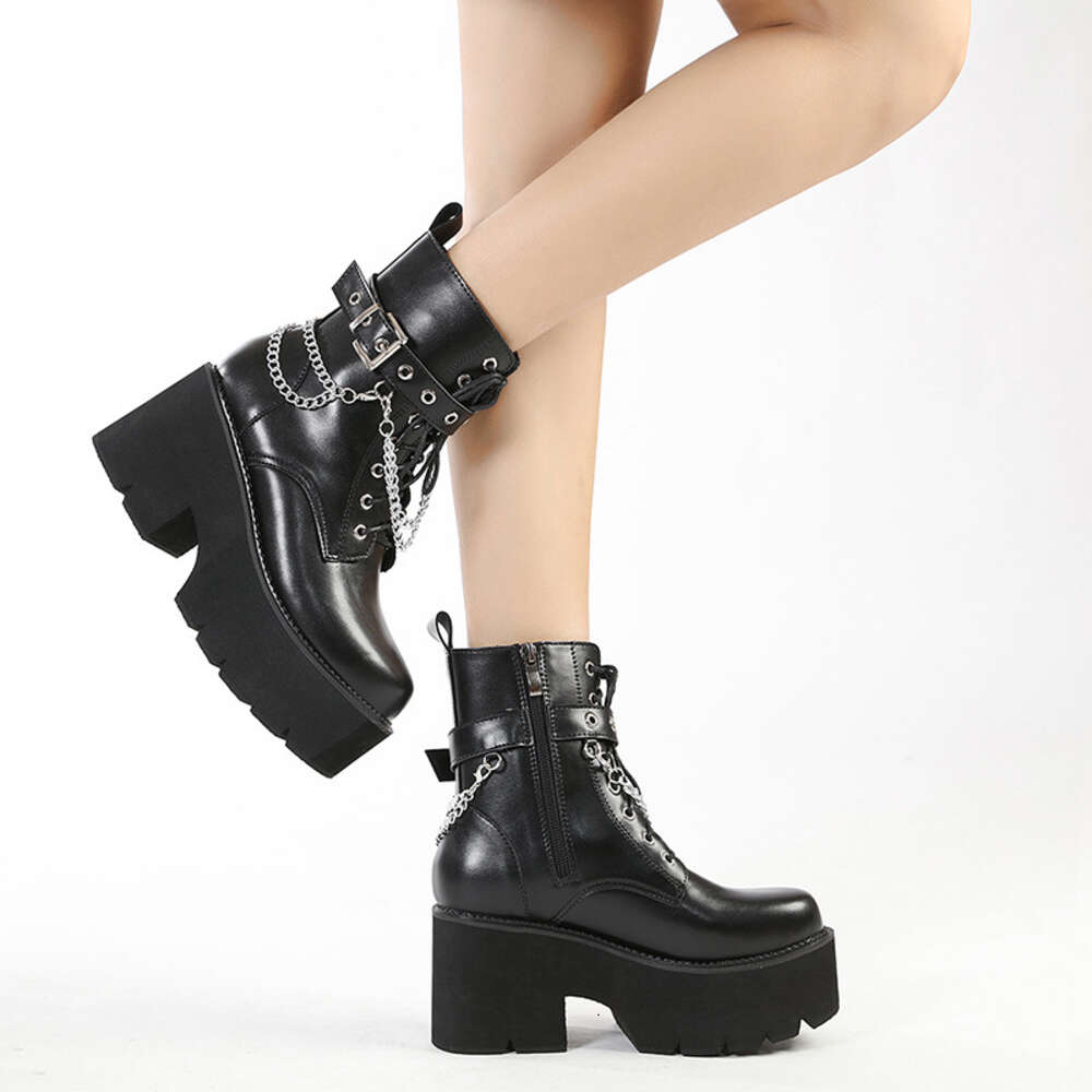 Black Short Martin High Thin Boots Heels Thick Soles Side Zippers Oversized Women S Shoes Ddmysaturn