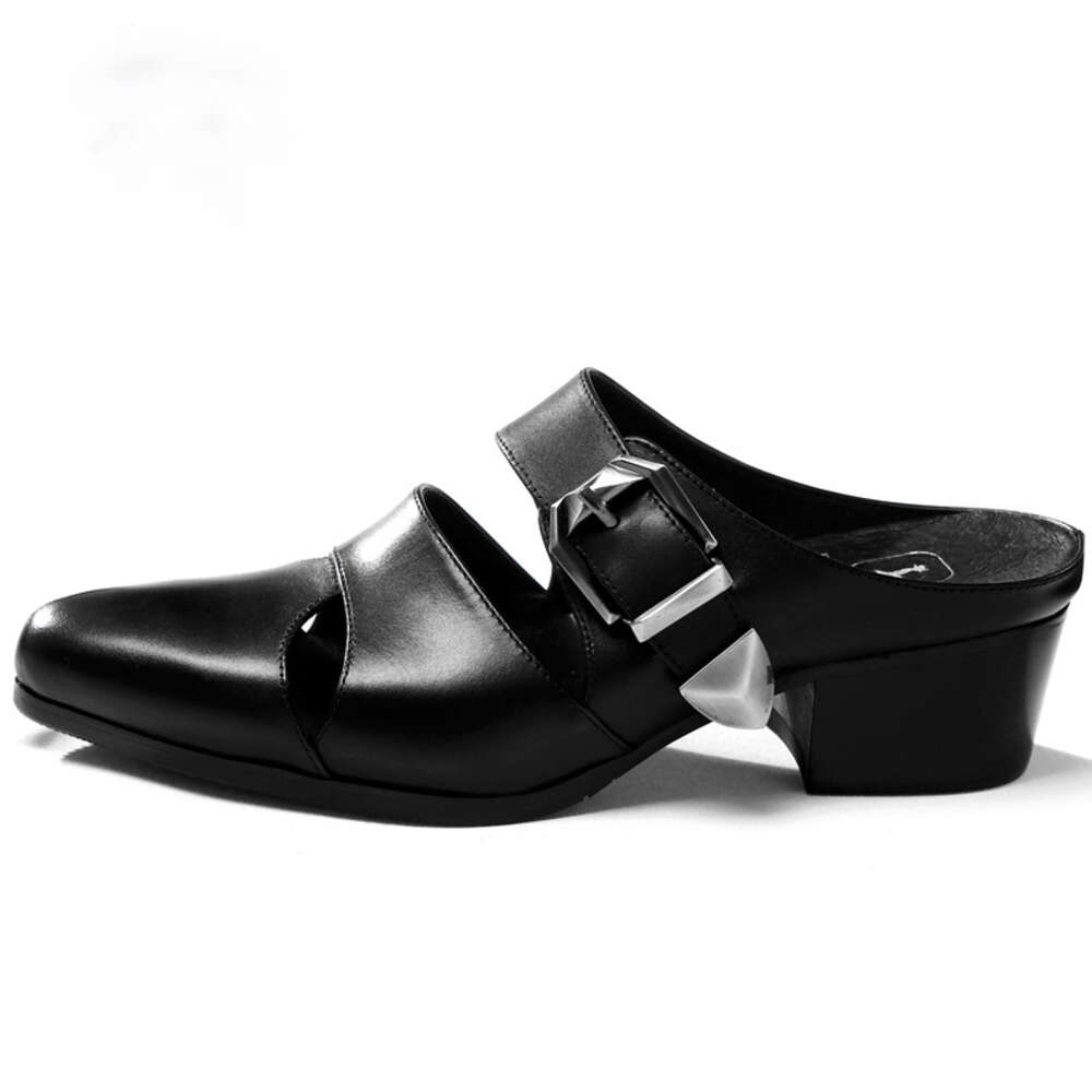 Cowhide Top Layer Foreskin Men S Pointed Half Cool Slippers Hollowed Out Leather Shoes Height Increasing Ddmysaturn